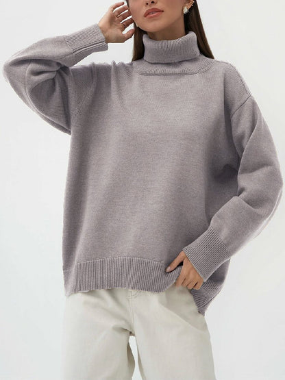 Solid Color Turtleneck Sweater