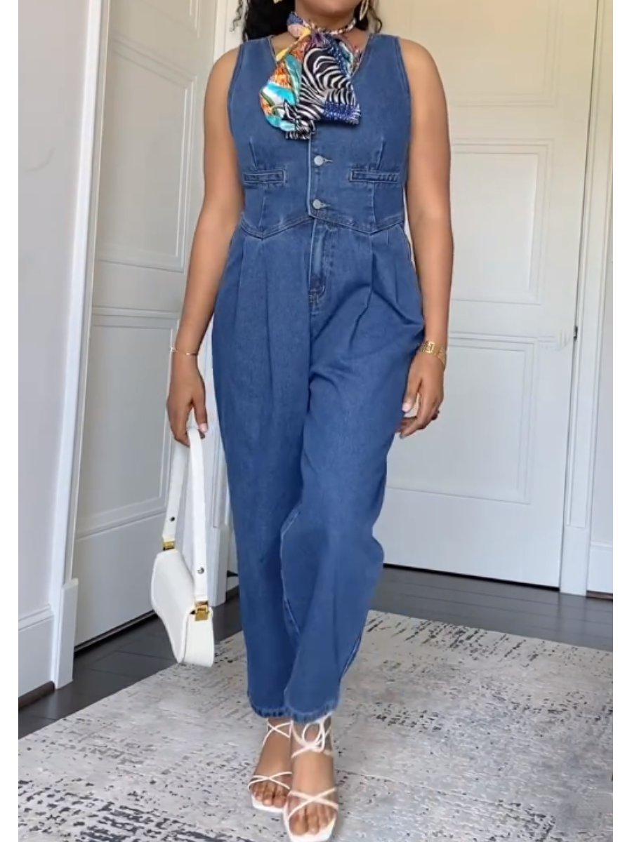 Adjustable Denim Tank Jumpsuit