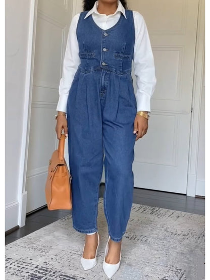 Adjustable Denim Tank Jumpsuit