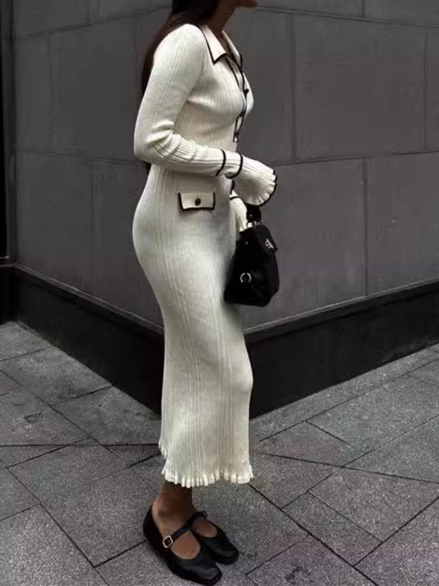 Elegant Ruffled Slim Knit Dress