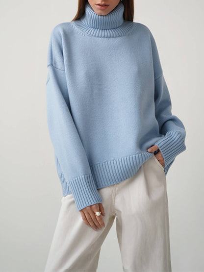 Solid Color Turtleneck Sweater