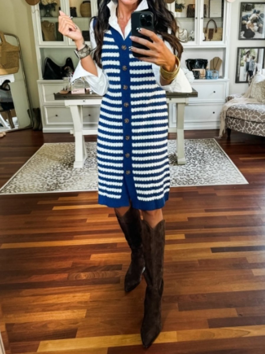 The Knit Striped Button-Down Dress