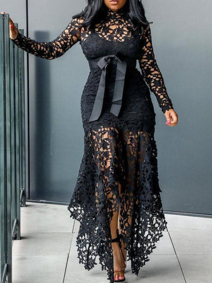 Lace Cut-out Long-sleeve Dress