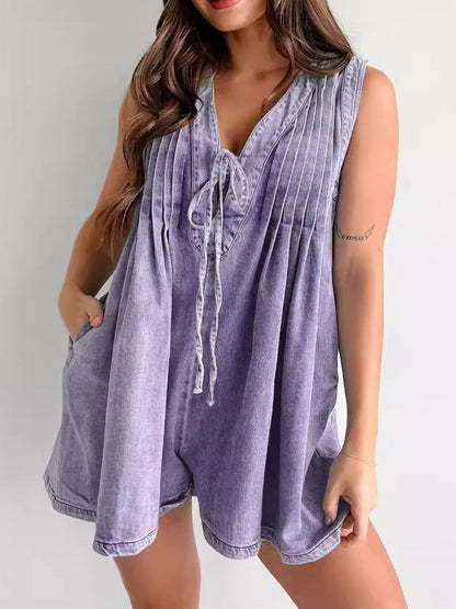 Pintuck Denim Romper