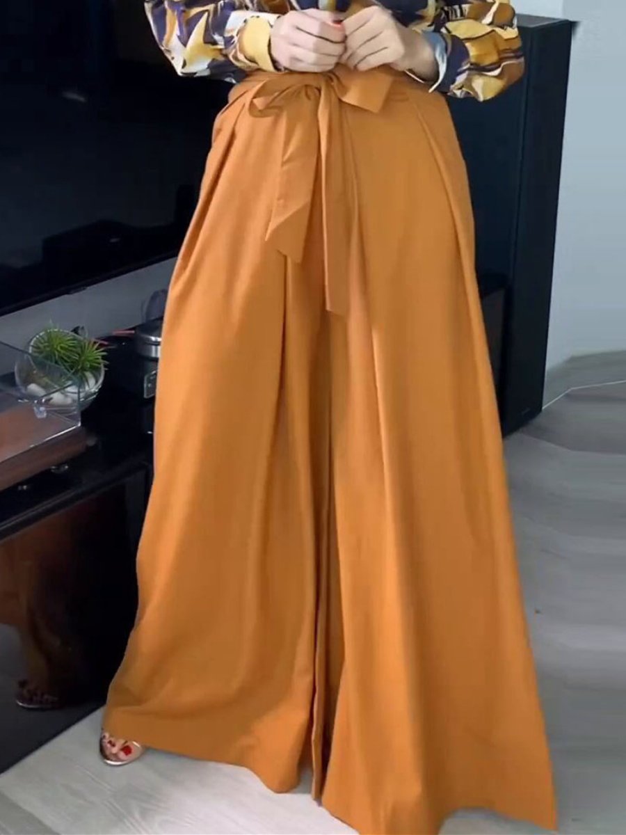 High-Waist Lace-Up Wide-Leg Pants