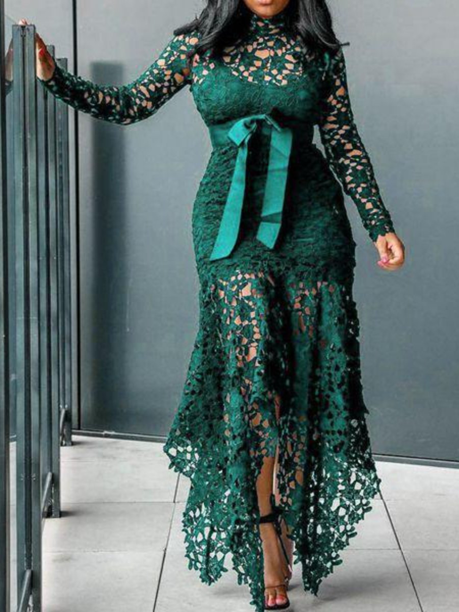 Lace Cut-out Long-sleeve Dress