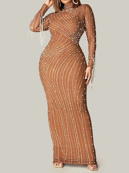 Demure Dazzle Rhinestone Maxi Dress