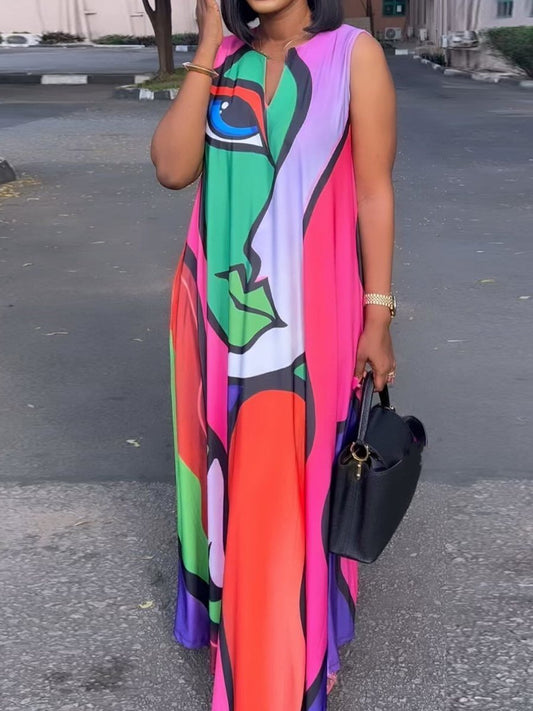 Printed Sleeveless Casual Maxi Dress