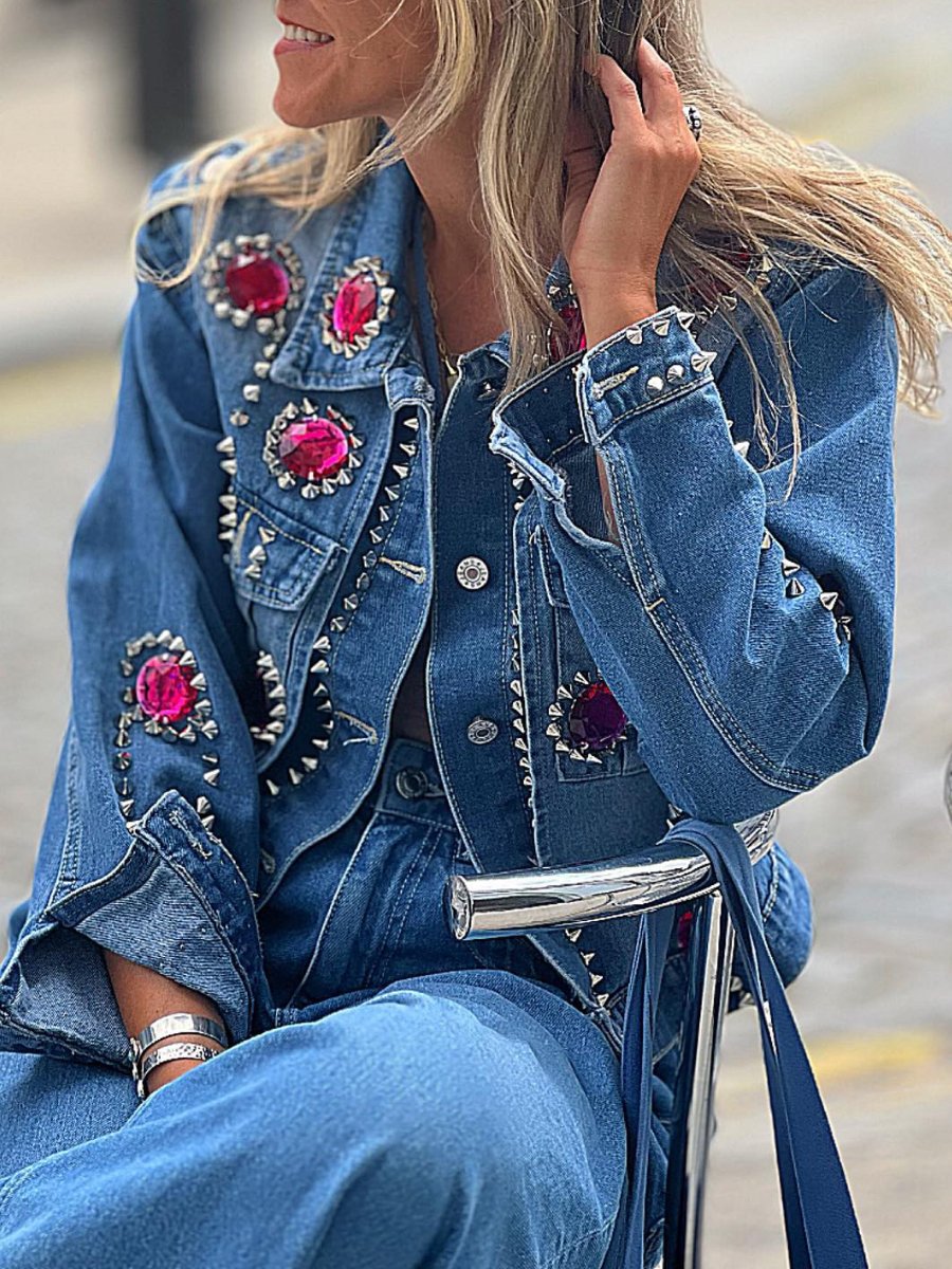 Rhinestone Beaded Denim Jacket